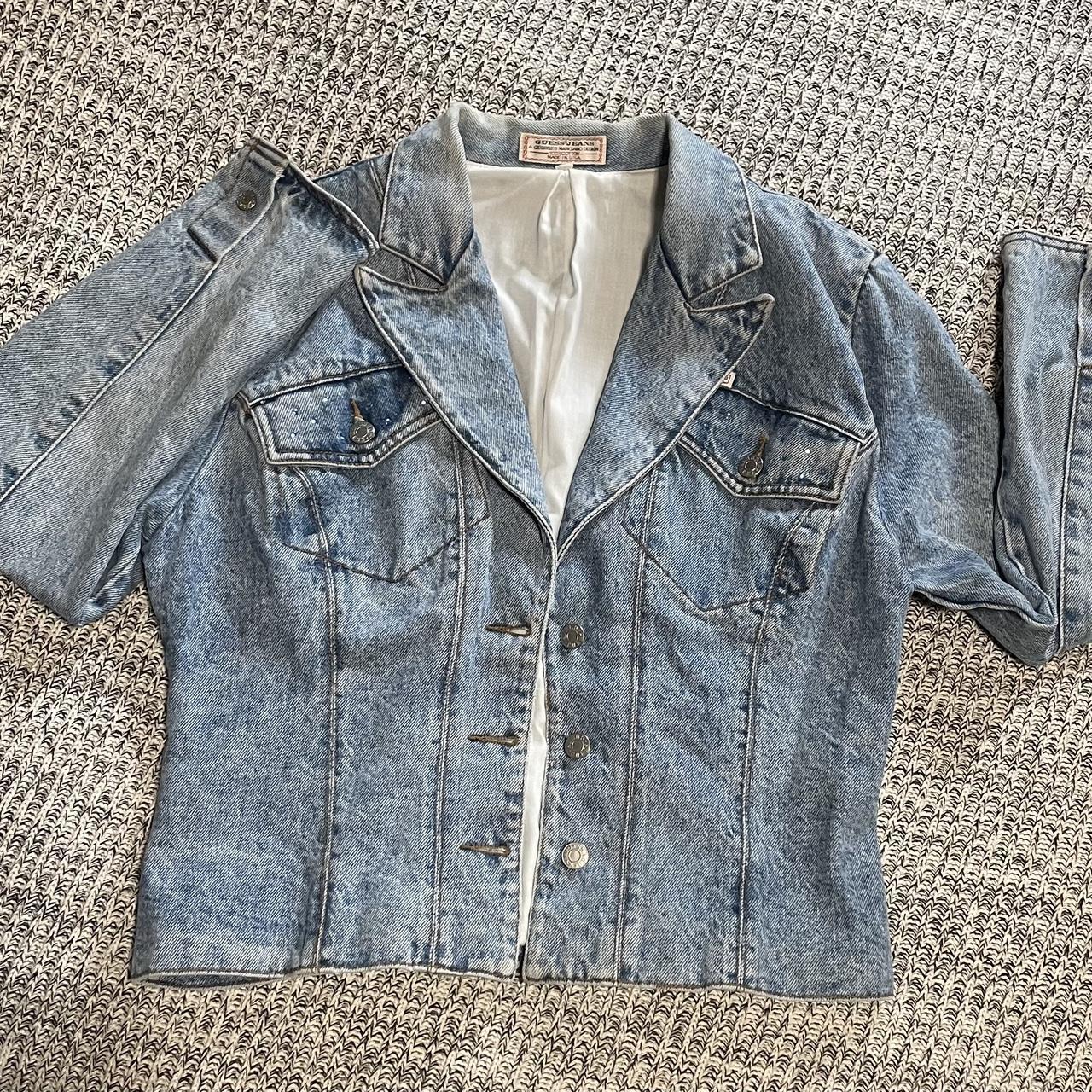 Vintage 80s GUESS Marty Mcfly Denim Jacket Georges Marciano Bedazzled American Trucker Jean Bomber