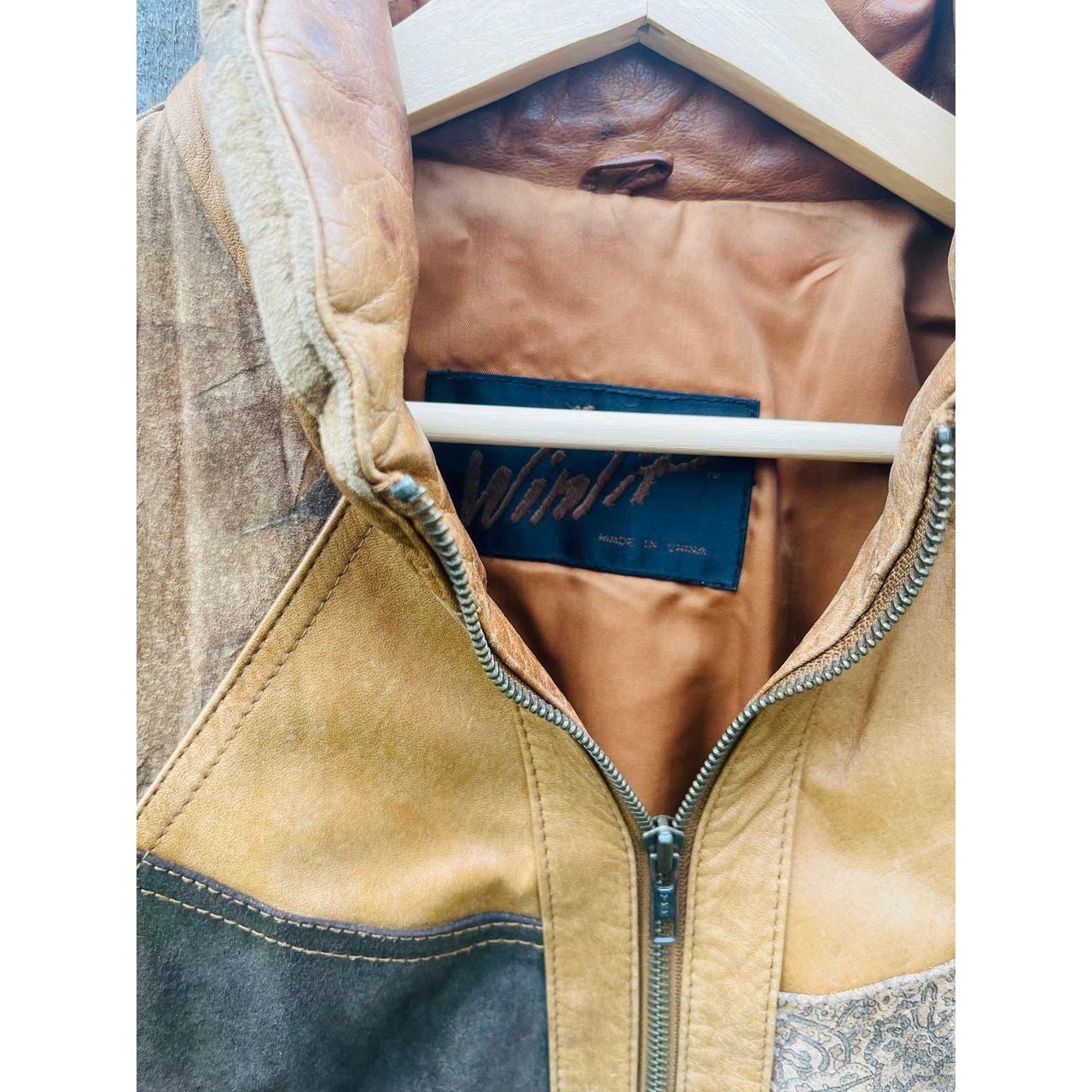 Vintage 80s Winlit Patchwork Leather Suede Jacket Gold Floral Design Bomber