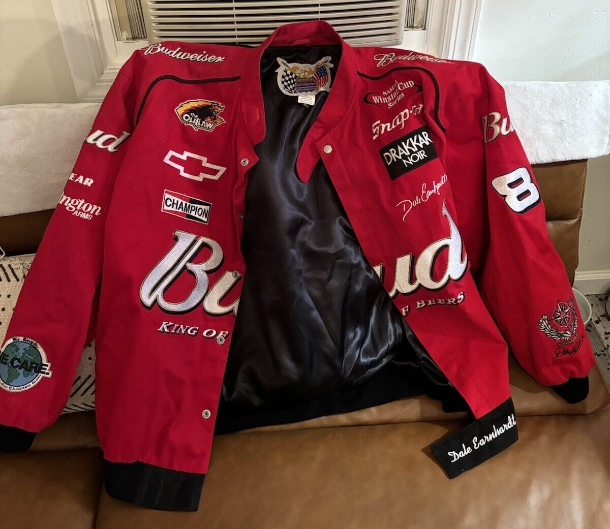 Vintage 90s NASCAR Dale Earnhardt Jr Racing Jacket Budweiser Jeff Hamilton Bomber