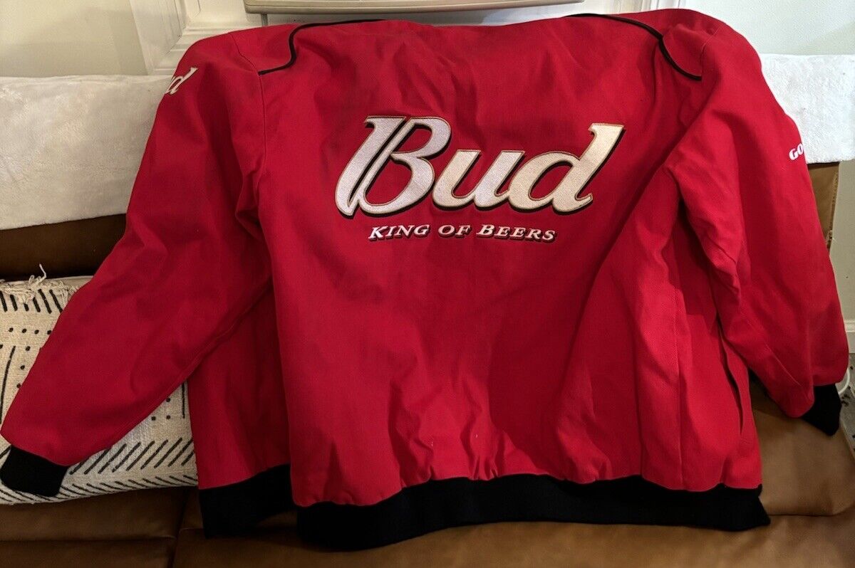 Vintage 90s NASCAR Dale Earnhardt Jr Racing Jacket Budweiser Jeff Hamilton Bomber