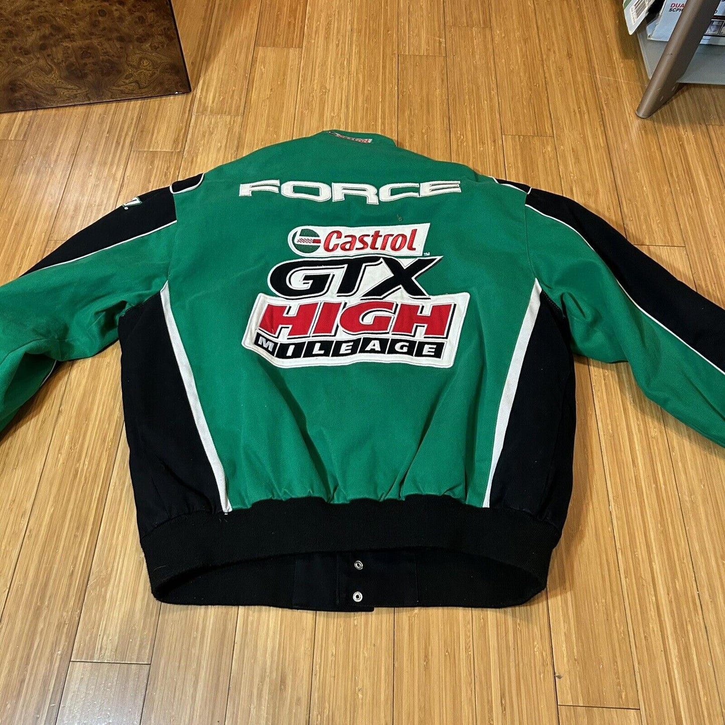 Vintage 90s Castrol GTX High Mileage Racing NASCAR Jacket Main Gate Jeff Hamilton Bomber