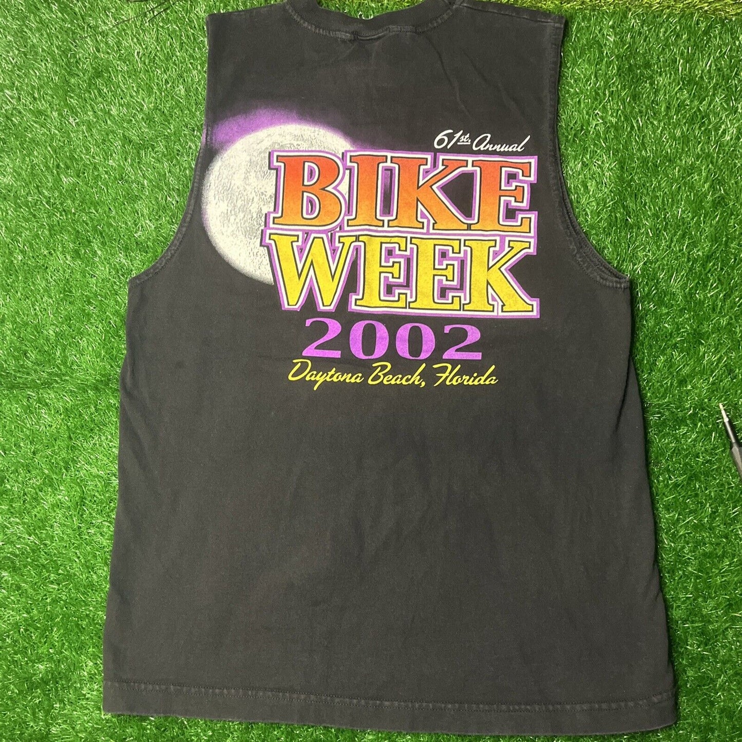 Vintage Y2K 2002 Daytona Florida Bike Week Pin Up Model Motorcycle Biker Tank Top Sleeveless Tee