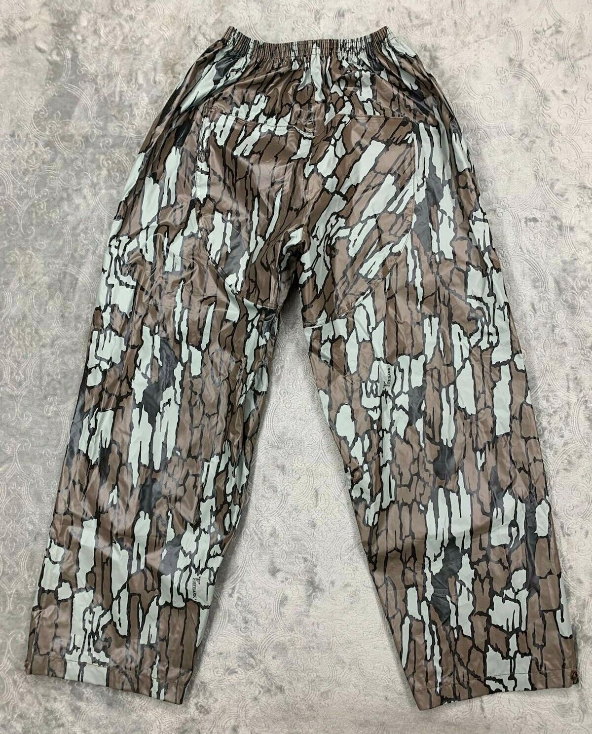 Vintage 90s Trebark Waterproof Hunting Camo Pants PVC Camouflage Wide Cargo Open Country Camo Parachute Pants