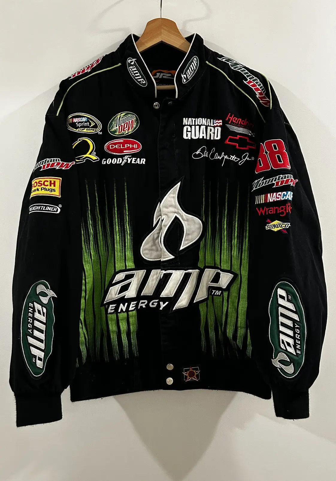 Vintage NASCAR Dale Earnhardt Jr AMP Energy Racing Jacket National Guard Mountain Dew Bomber