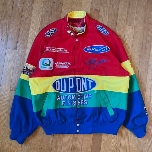 Vintage 90s Jeff Hamilton Racing Jacket NASCAR Dupont Jeff Gordon Rainbow Pepsi Winston Cup Bomber