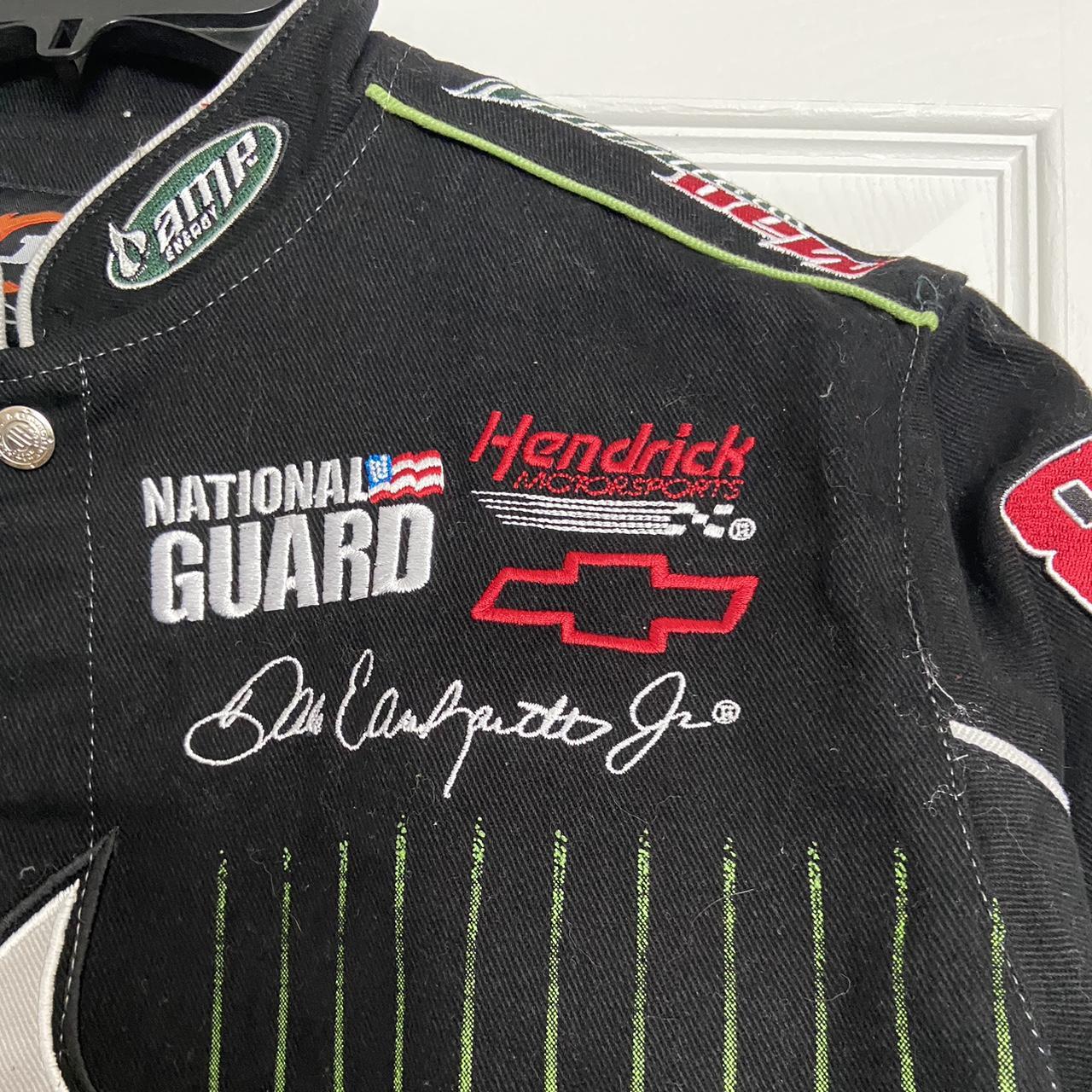 JR Nation 2010s Dale Earnhardt Jr Black & Green AMP Energy NASCAR Racing Jacket Mountain Dew Goodyear Chevy National Guard Bomber