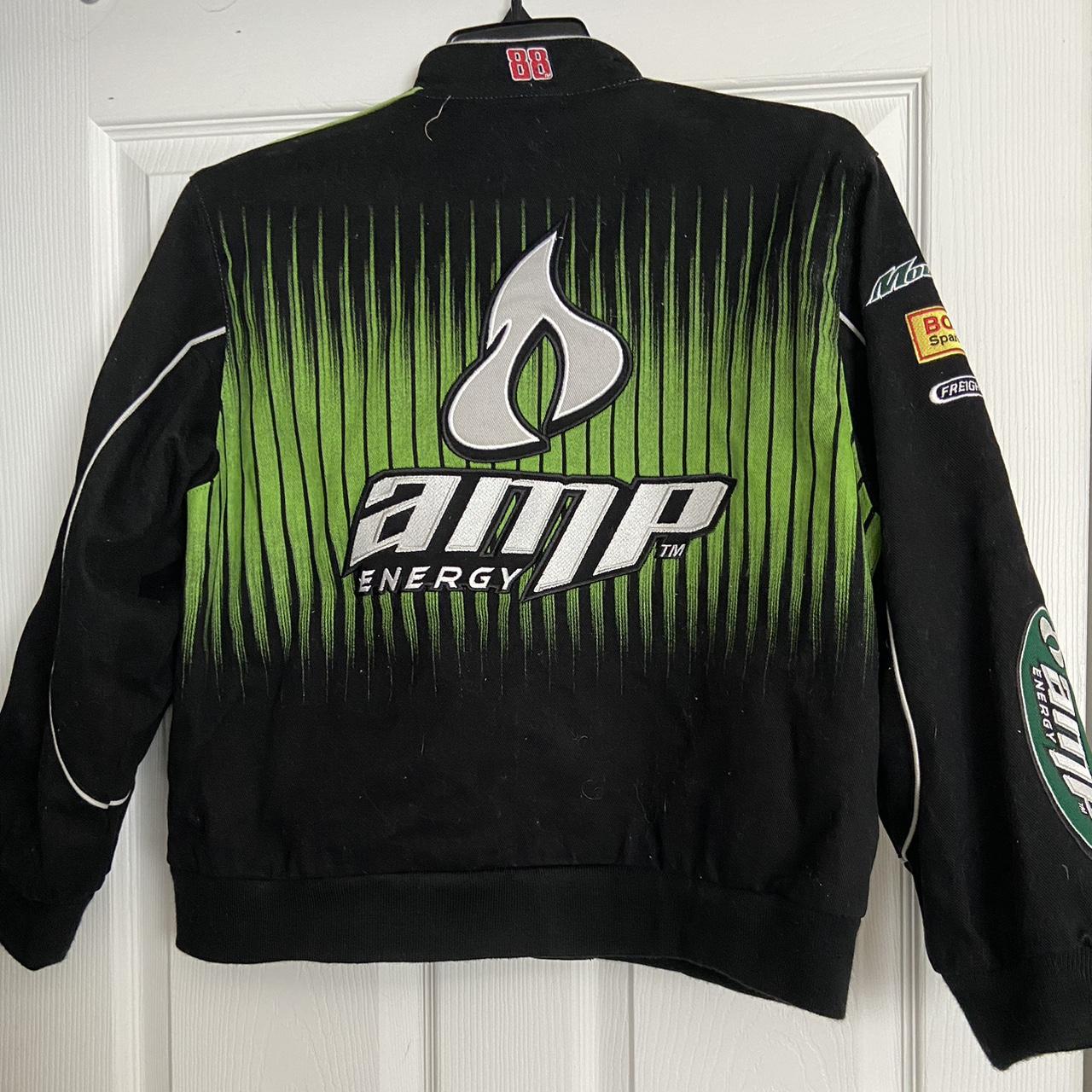 JR Nation 2010s Dale Earnhardt Jr Black & Green AMP Energy NASCAR Racing Jacket Mountain Dew Goodyear Chevy National Guard Bomber