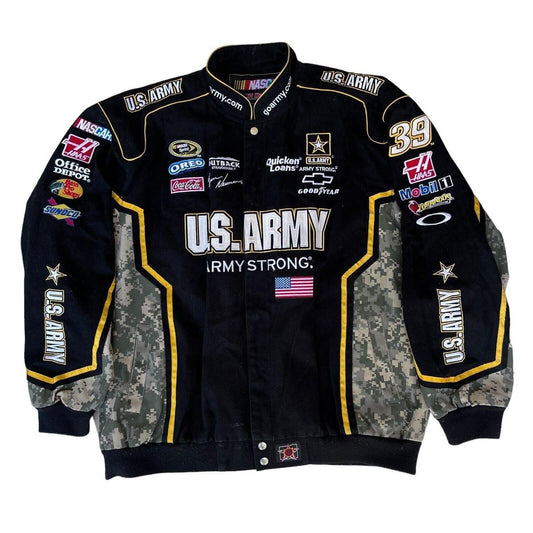 Vintage Y2K NASCAR Jeff Hamilton Racing Jacket Ryan Newman US Army Camo Oreo Coca-Cola Bass Pro Shops Army Strong JH Design Bomber