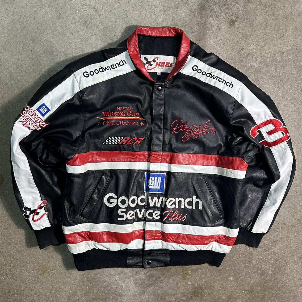 Vintage 90s NASCAR Dale Earnhardt Goodwrench Leather Jacket Chase Authentics Bomber