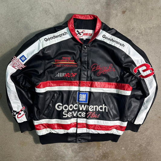 Vintage 90s NASCAR Dale Earnhardt Goodwrench Leather Jacket Chase Authentics Bomber