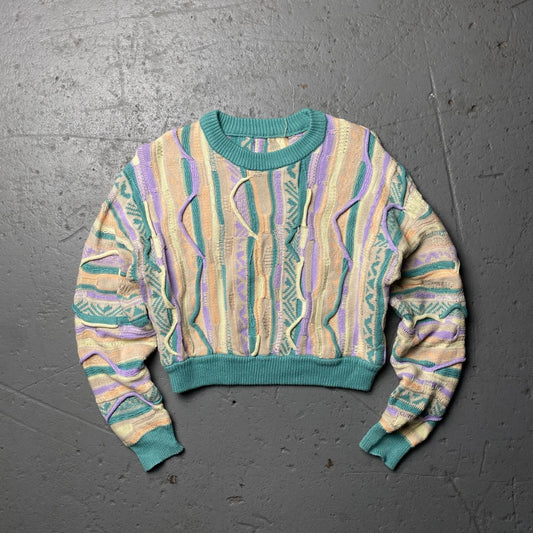 Coogi Style Women's Cropped 3D Cable Knit Pastel Sweater