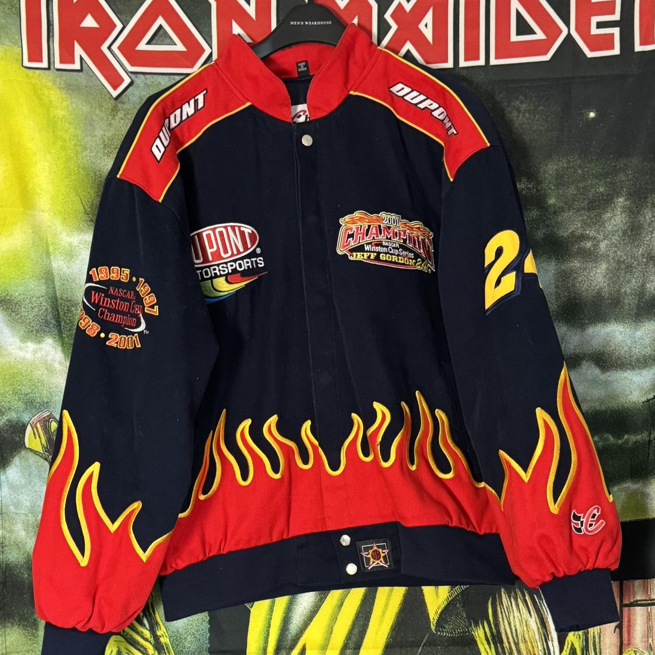 VTG Y2K NASCAR Dupont Flames Racing Jacket Jeff Gordon Winston Cup Champion Chase Authentics Bomber