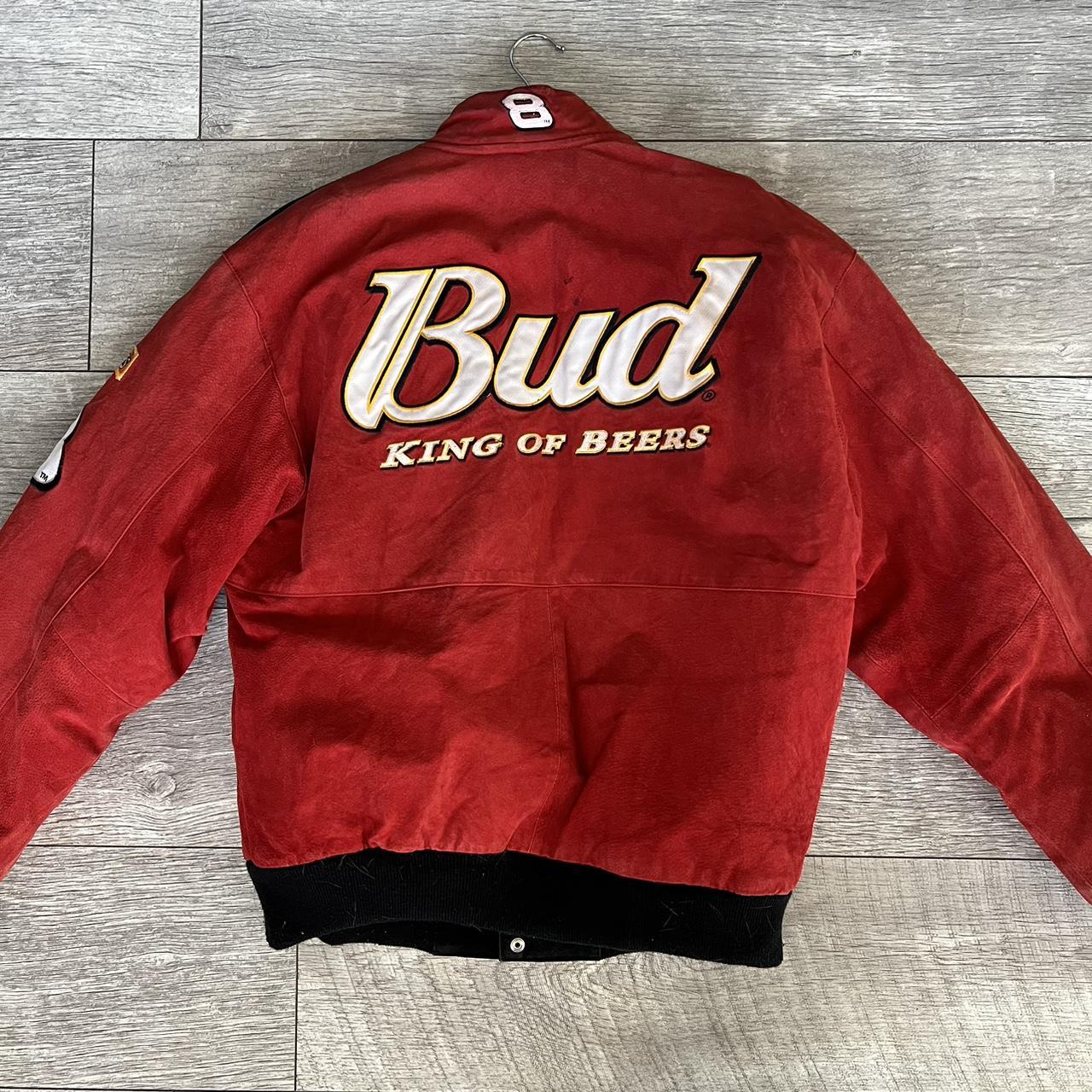 VTG 90s NASCAR Budweiser Bud King of Beers Suede Leather Racing Jacket Snap-on Remington Winston Cup Series Chase Authentics Bomber