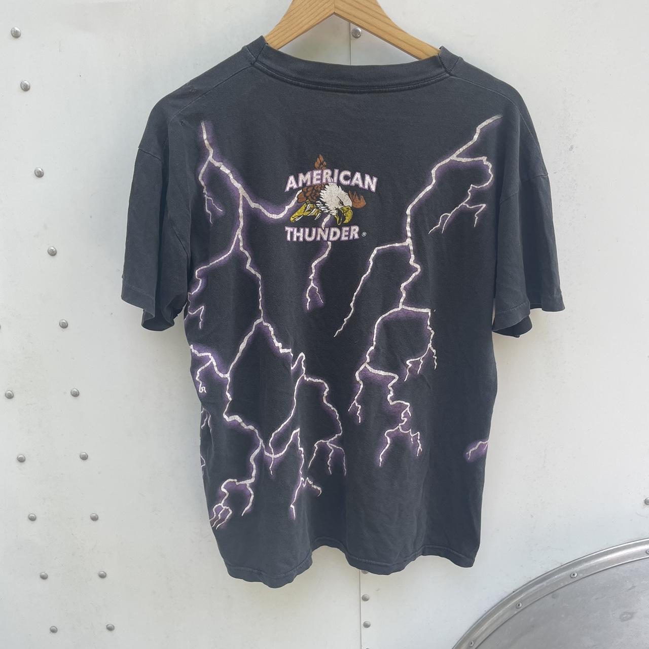 Vintage 90s American Thunder Shirt Jaguar Pink Roses Lightning Bolts AOP Single Stitch Graphic Tee