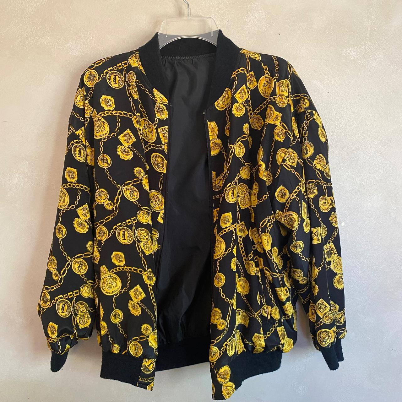 Vintage 80s Baroque Versace Style Gold Chain Jacket Bomber