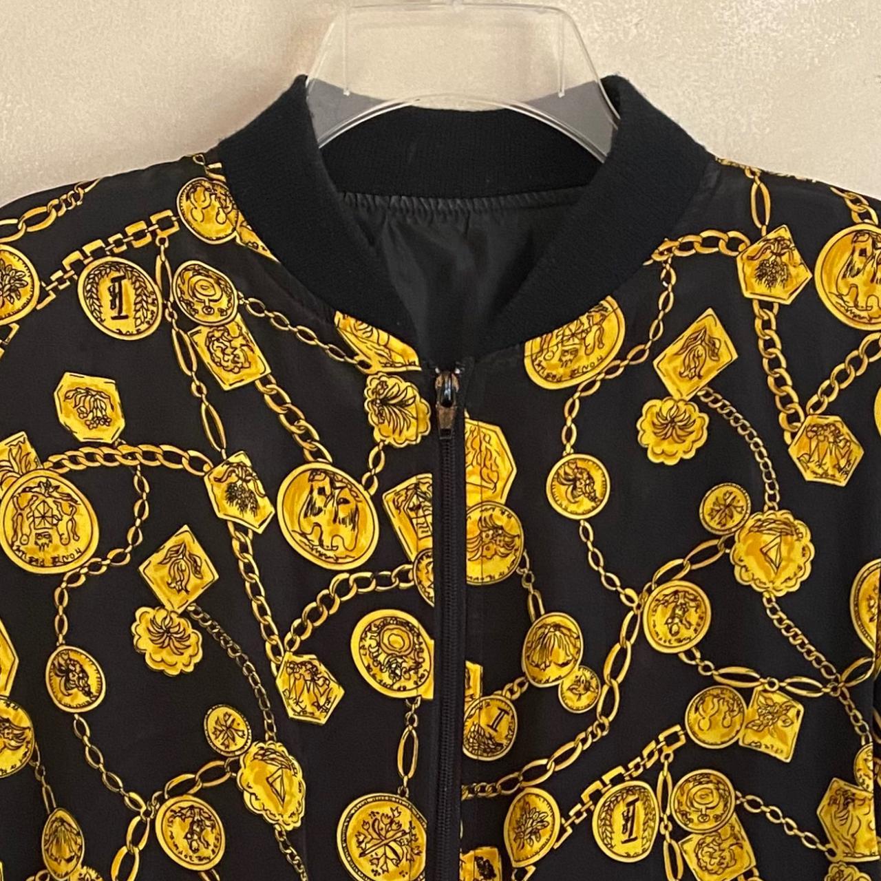 Vintage 80s Baroque Versace Style Gold Chain Jacket Bomber