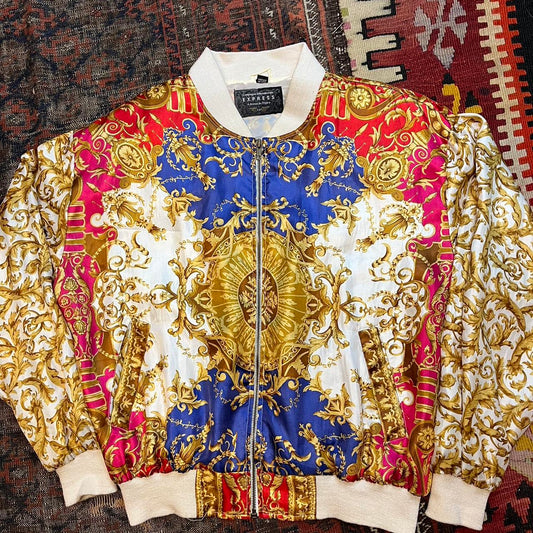 Vintage 90s Baroque Versace Style Gold Jacket Compagnie Internationale Express Bomber