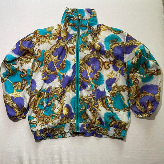 Vintage 80s Out Brook Baroque Silk Jacket Nautical Front Full Zip Up Bomber