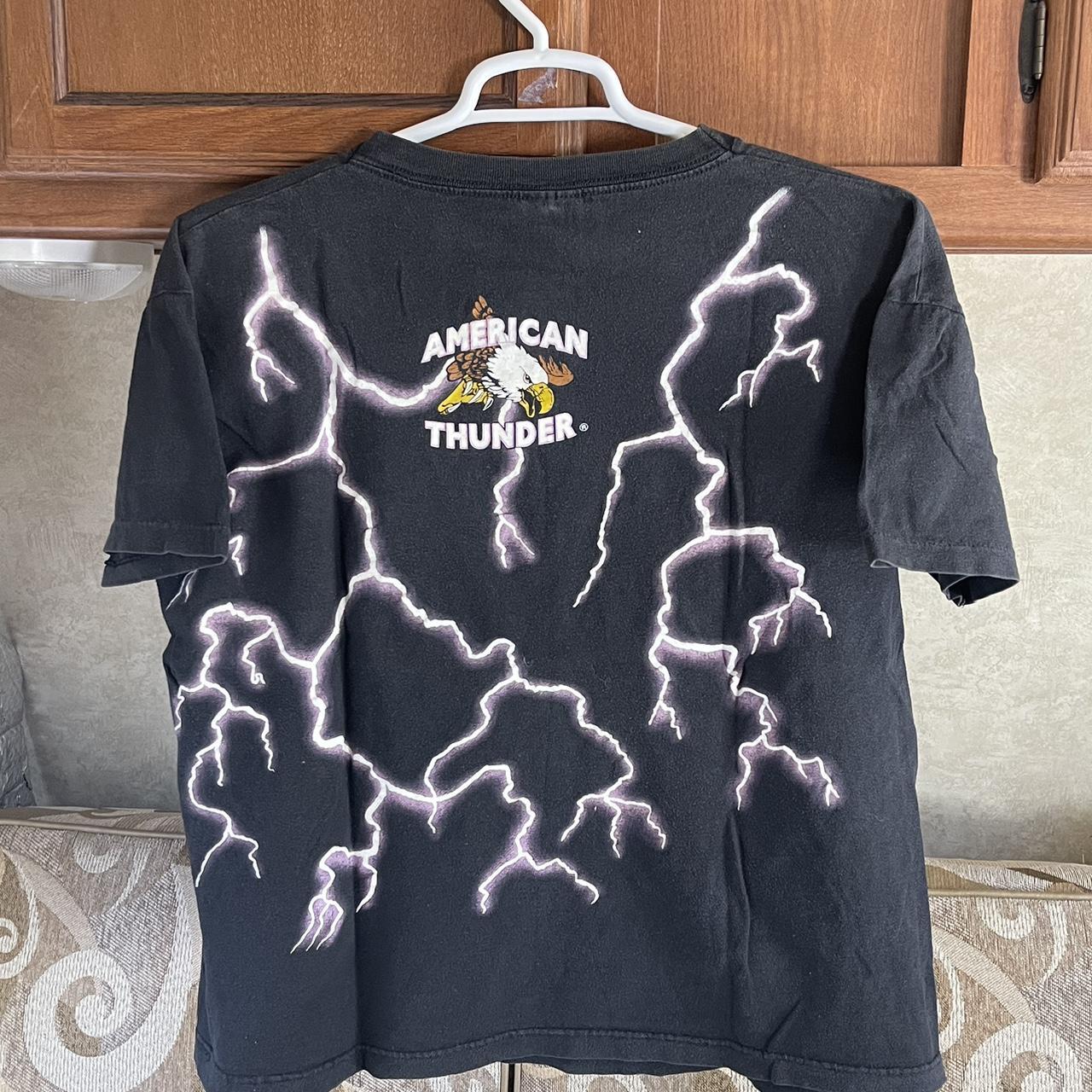 Vintage 90s American Thunder Shirt Jaguar Pink Roses Lightning Bolts AOP Single Stitch Graphic Tee