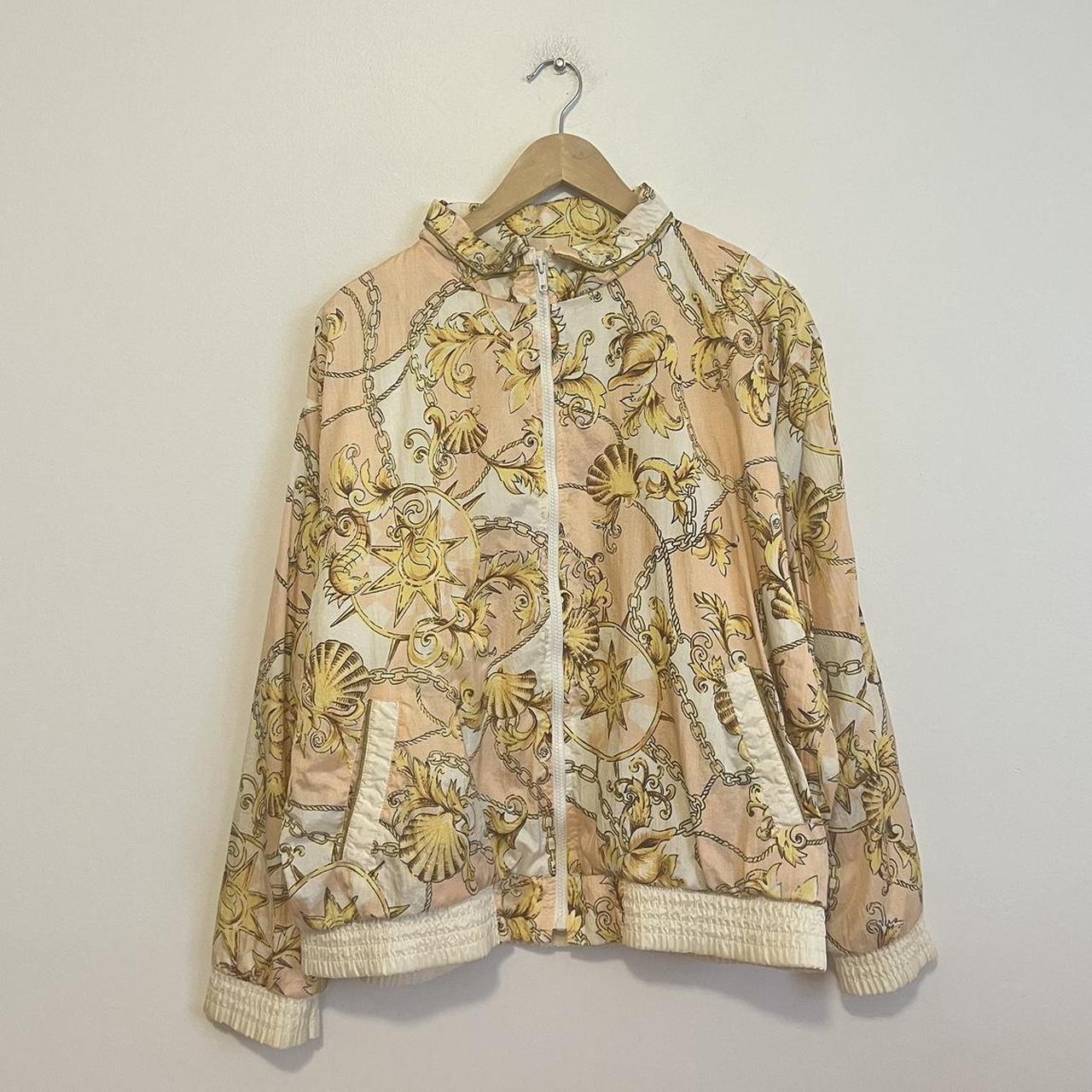 Vintage 80s Baroque Pink Naval Versace Style Gold Chain Jacket London Fog Jacket Bomber