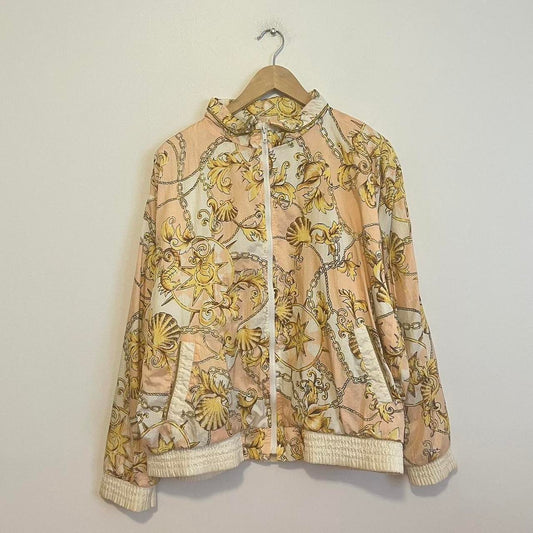 Vintage 80s Baroque Pink Naval Versace Style Gold Chain Jacket London Fog Jacket Bomber