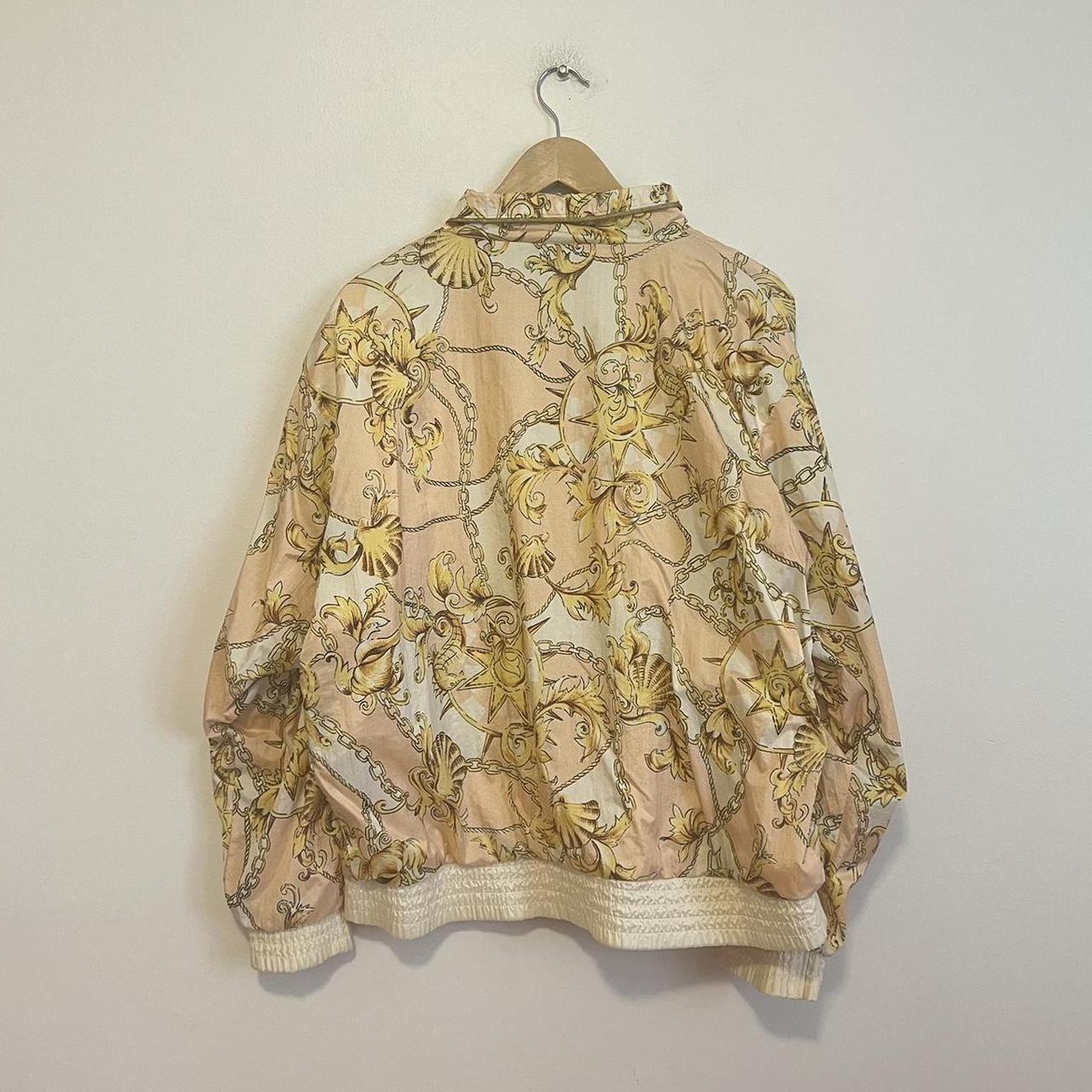 Vintage 80s Baroque Pink Naval Versace Style Gold Chain Jacket London Fog Jacket Bomber