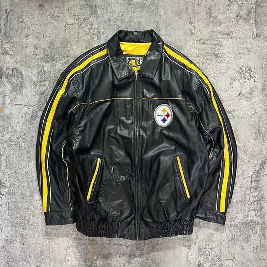 Vintage 90s Pittsburgh Steelers Sports Leather Jacket Jeff Hamilton Bomber G-III Carl Banks