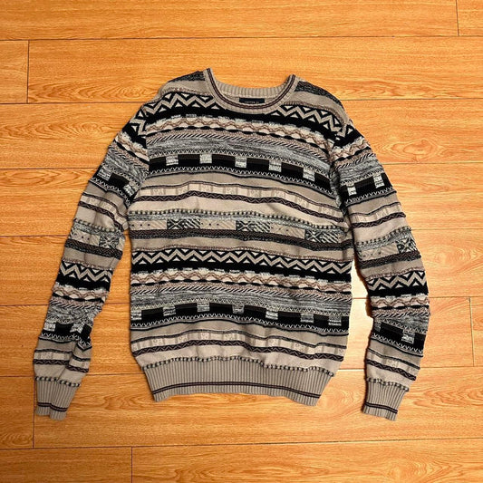 Vintage 90s Cotton On Coogi Style Sweater Textured 3D Knit Abstract Jumper