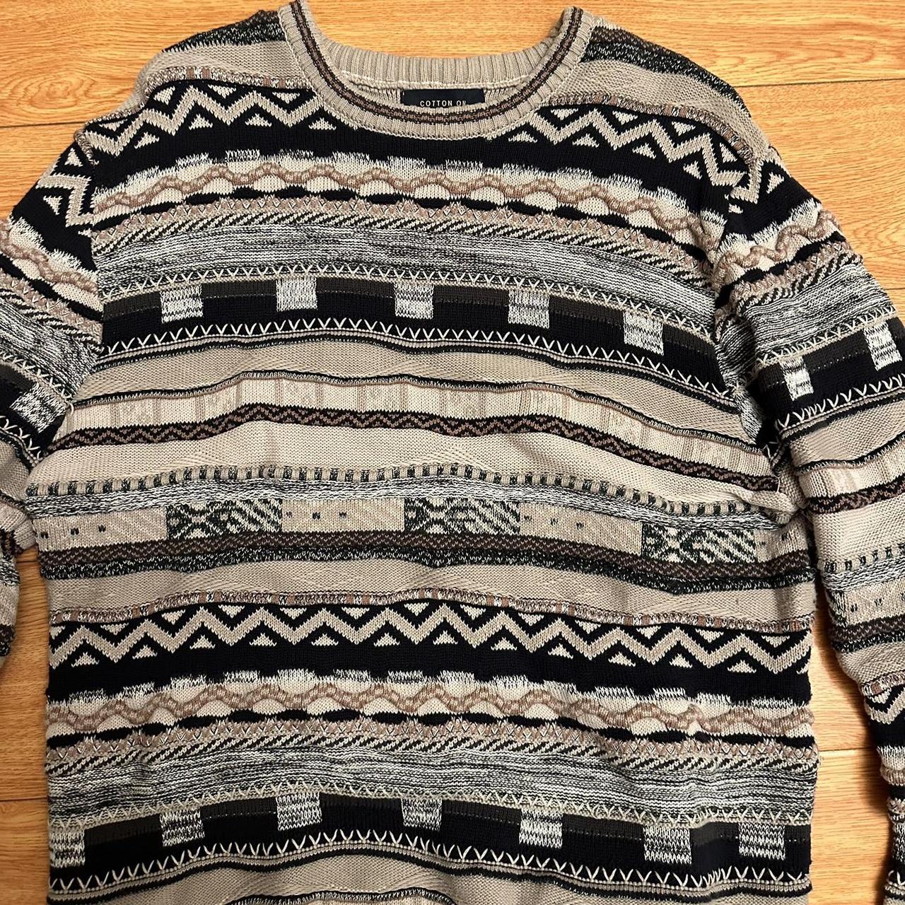 Vintage 90s Cotton On Coogi Style Sweater Textured 3D Knit Abstract Jumper