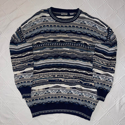 Vintage 90s Giorgio di Firenze Coogi Style Cosby Sweater Textured 3D Knit Abstract Italian Jumper