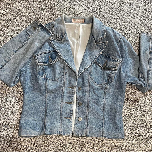 Vintage 80s GUESS Marty Mcfly Denim Jacket&nbsp;Georges Marciano Bedazzled American Trucker Jean Bomber