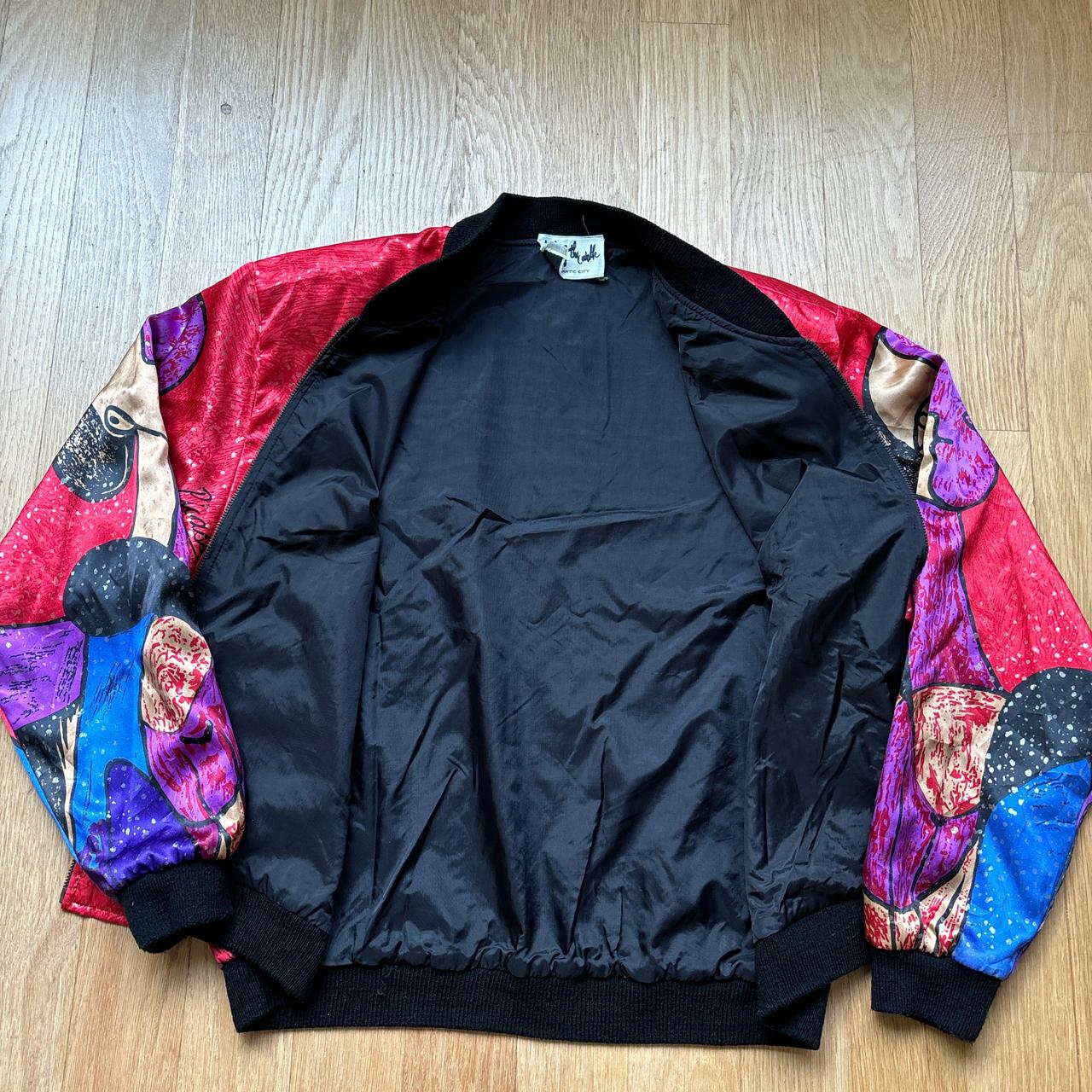 Vintage 80s AOP Picasso Satin Bomber Jacket AOP Cubism Abstract Art Full Zip Jacket Windbreaker