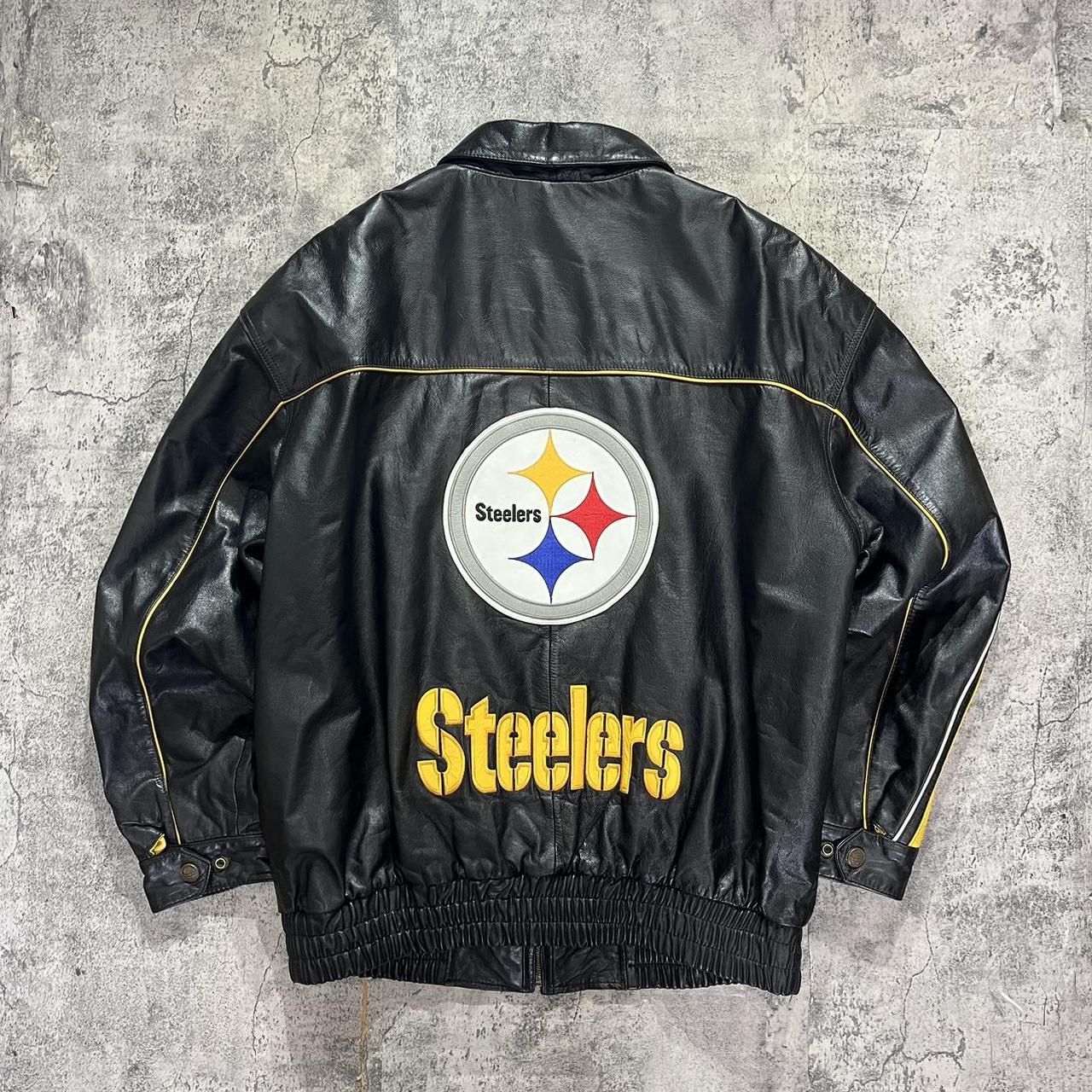 Vintage 90s Pittsburgh Steelers Sports Leather Jacket Jeff Hamilton Bomber G-III Carl Banks