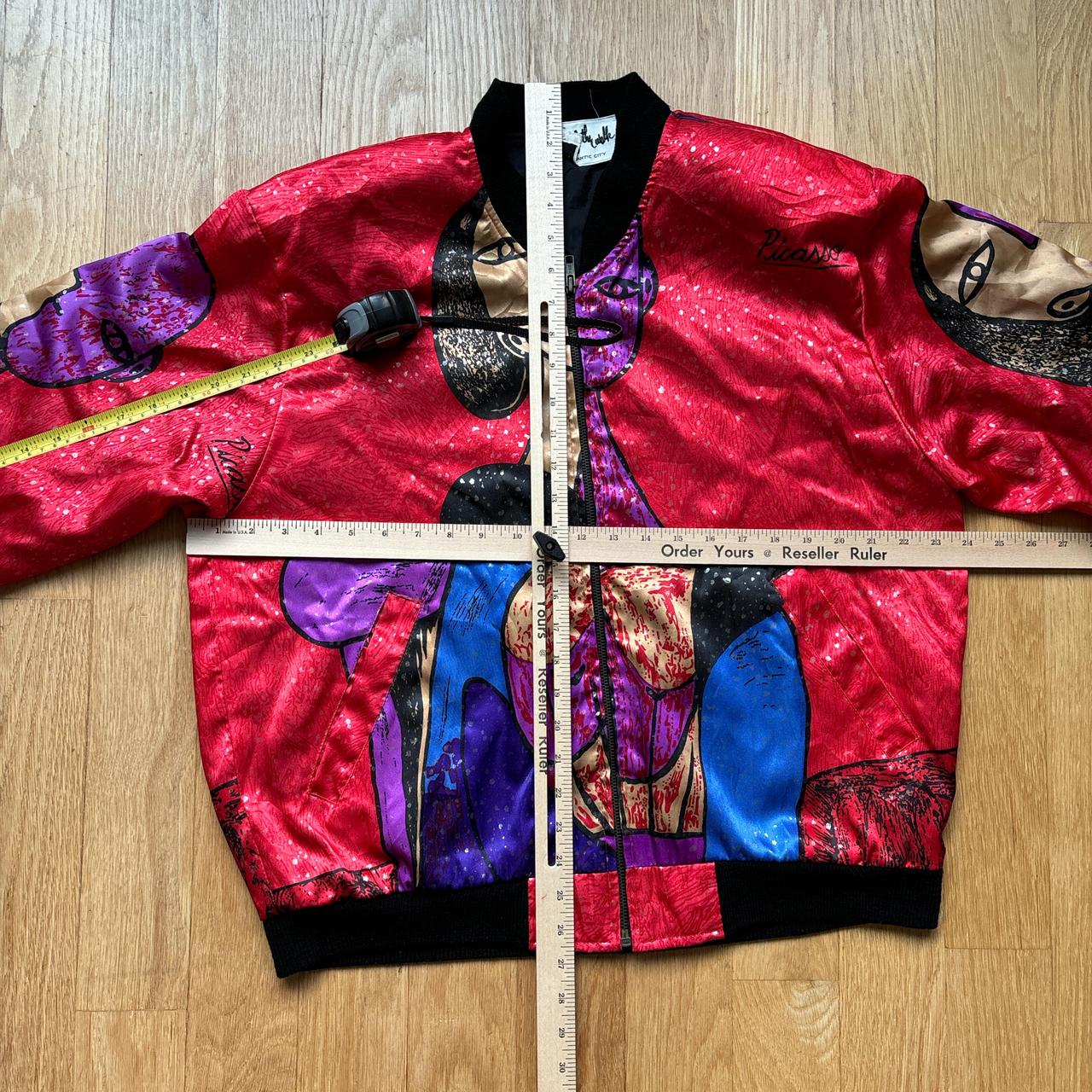 Vintage 80s AOP Picasso Satin Bomber Jacket AOP Cubism Abstract Art Full Zip Jacket Windbreaker