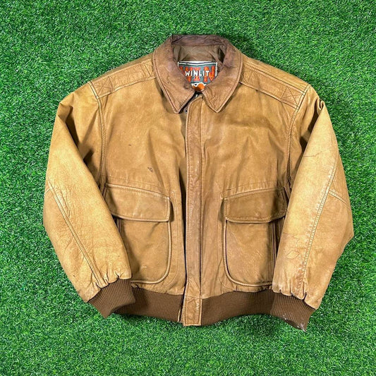 Vintage 90's Winlit Leather Jacket Aviator Style Bomber