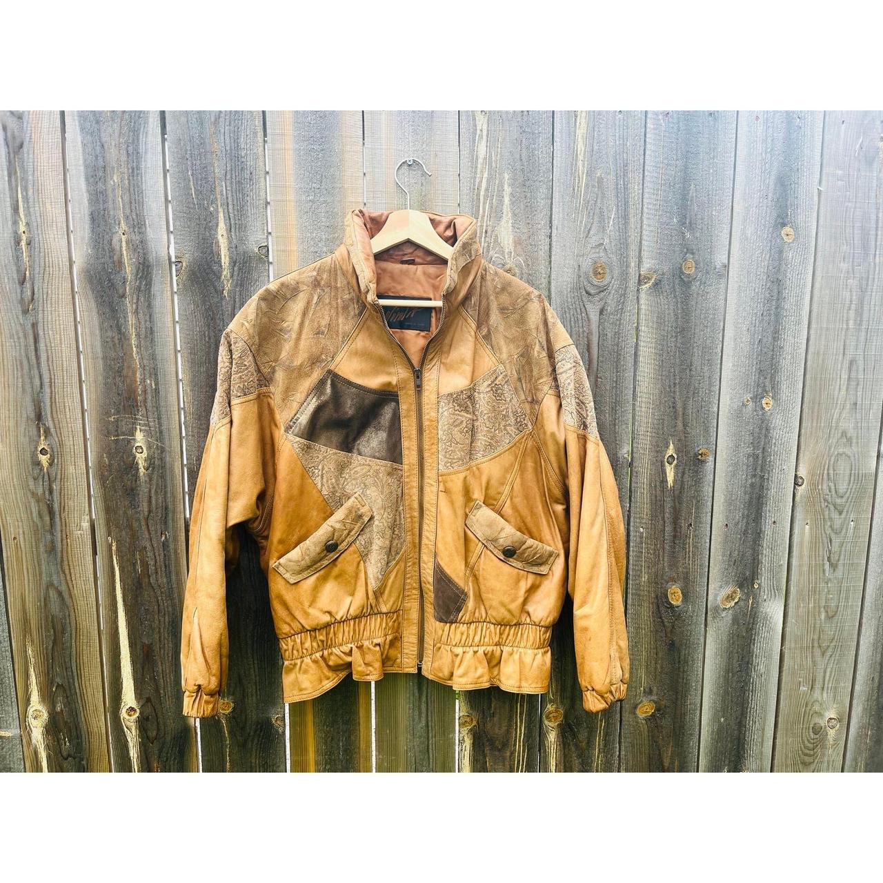 Vintage 80s Winlit Patchwork Leather Suede Jacket&nbsp;Gold Floral Design Bomber