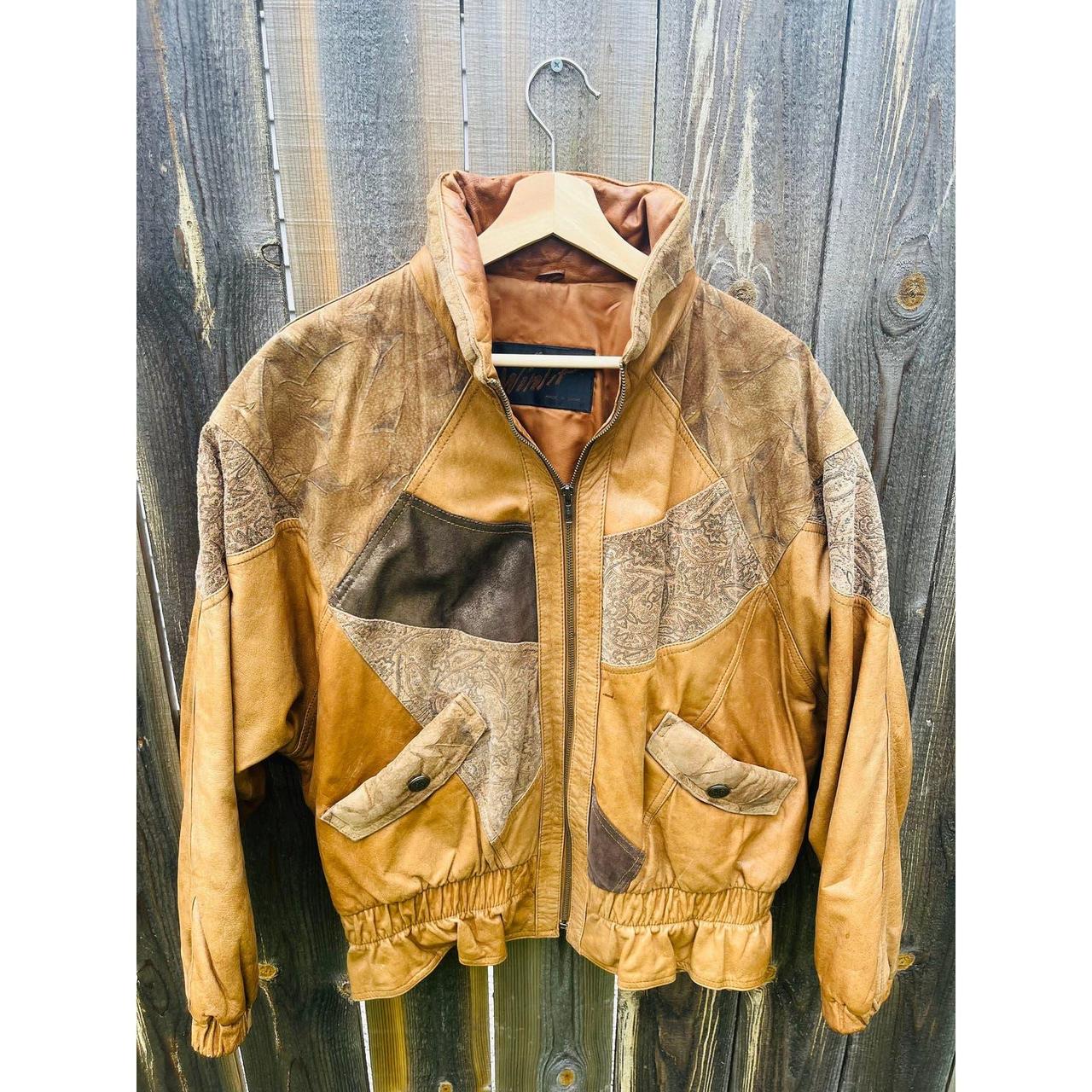 Vintage 80s Winlit Patchwork Leather Suede Jacket&nbsp;Gold Floral Design Bomber