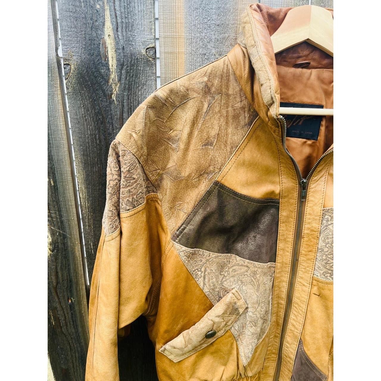 Vintage 80s Winlit Patchwork Leather Suede Jacket&nbsp;Gold Floral Design Bomber