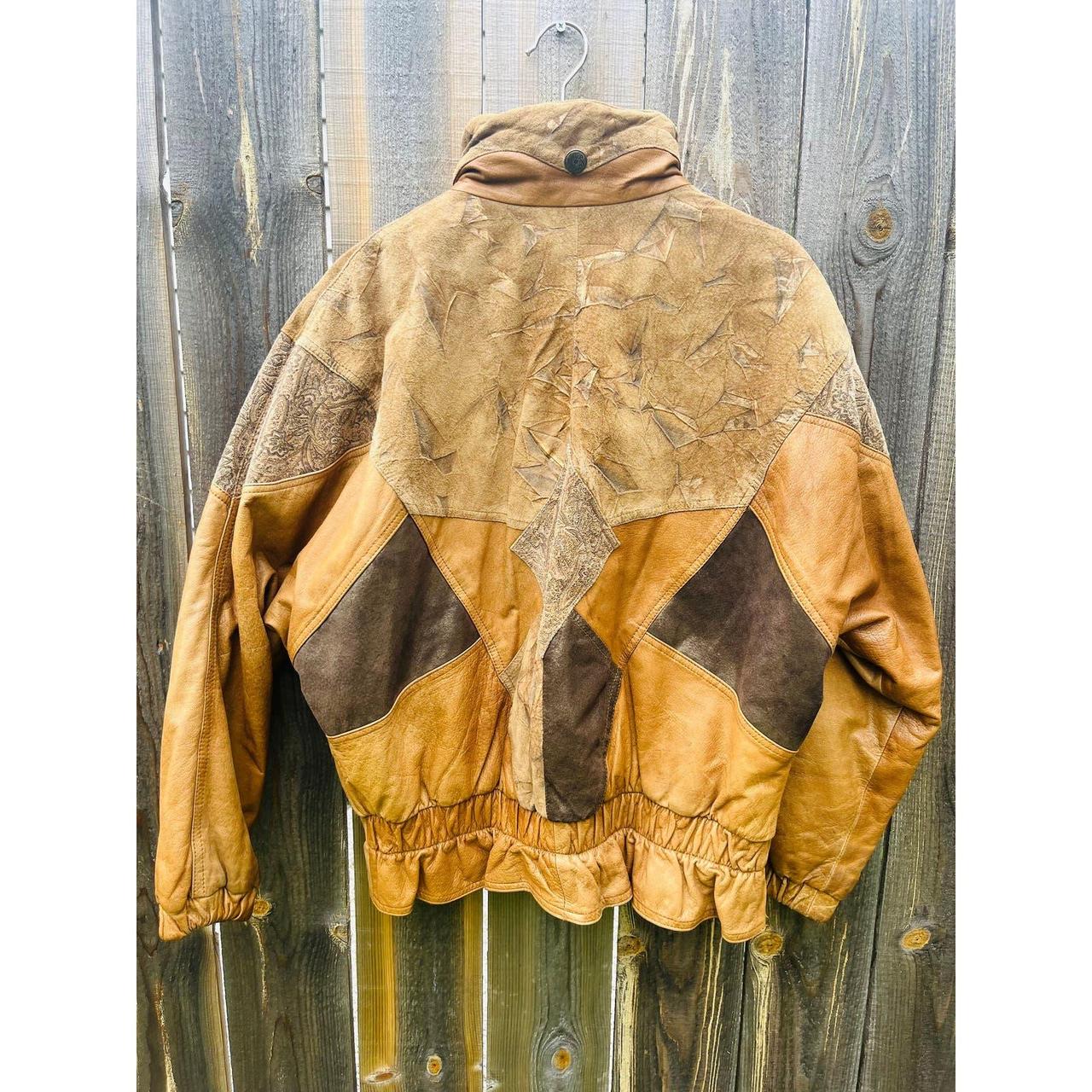 Vintage 80s Winlit Patchwork Leather Suede Jacket&nbsp;Gold Floral Design Bomber