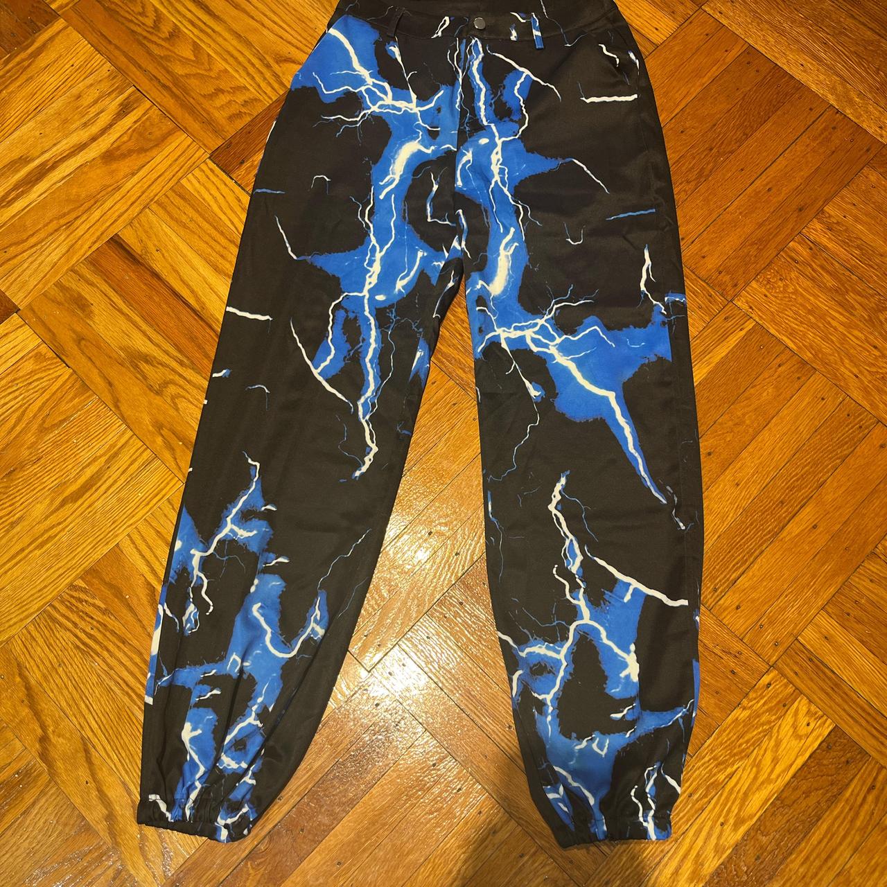 Black Blue Lightning Pants Baggie Fit