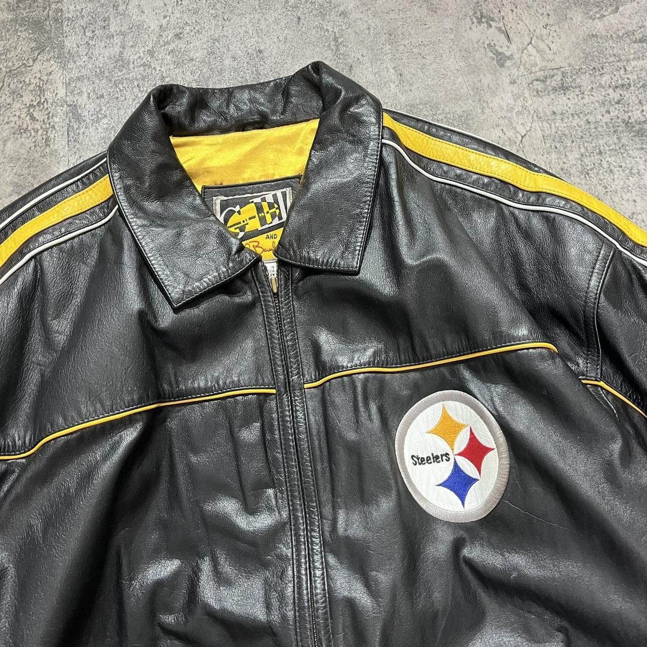 Vintage 90s Pittsburgh Steelers Sports Leather Jacket Jeff Hamilton Bomber G-III Carl Banks