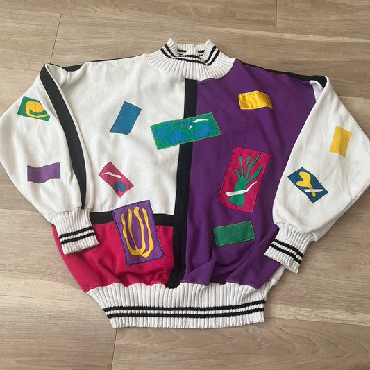 Vintage 80s Colorful Abstract Patchwork Sweater Starting Point Sweatshirt