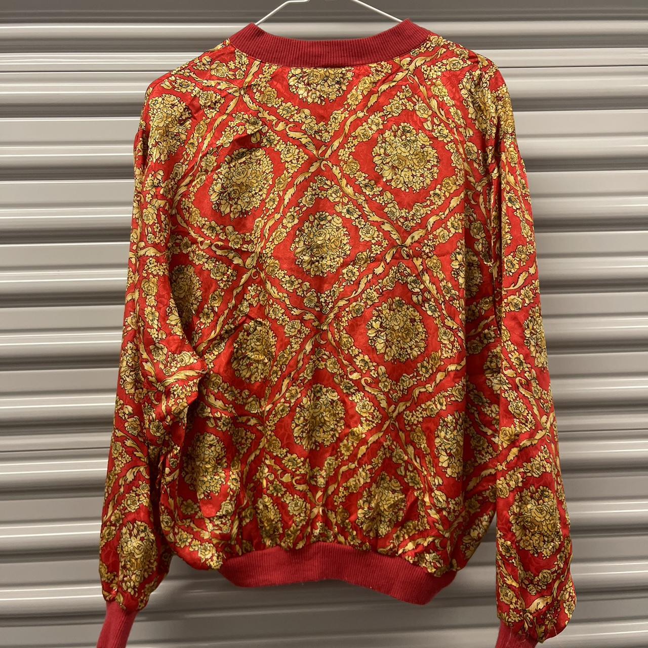 Vintage 80s Versace Style Papell Too Gold & Red AOP Bomber Jacket Jumper