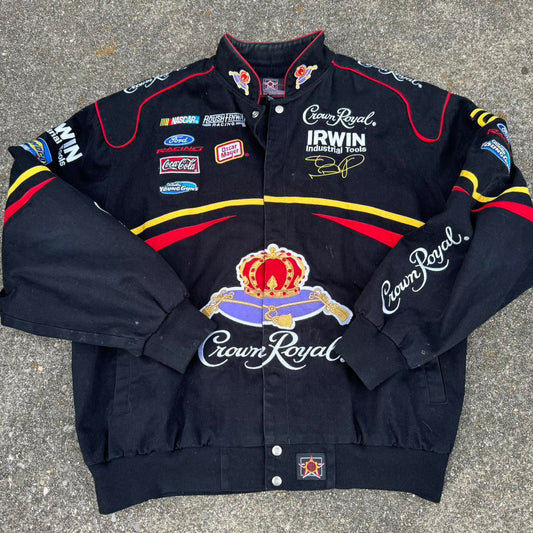 Vintage Jeff Hamilton Black NASCAR Crown Royal Racing Jacket JH Design Bomber