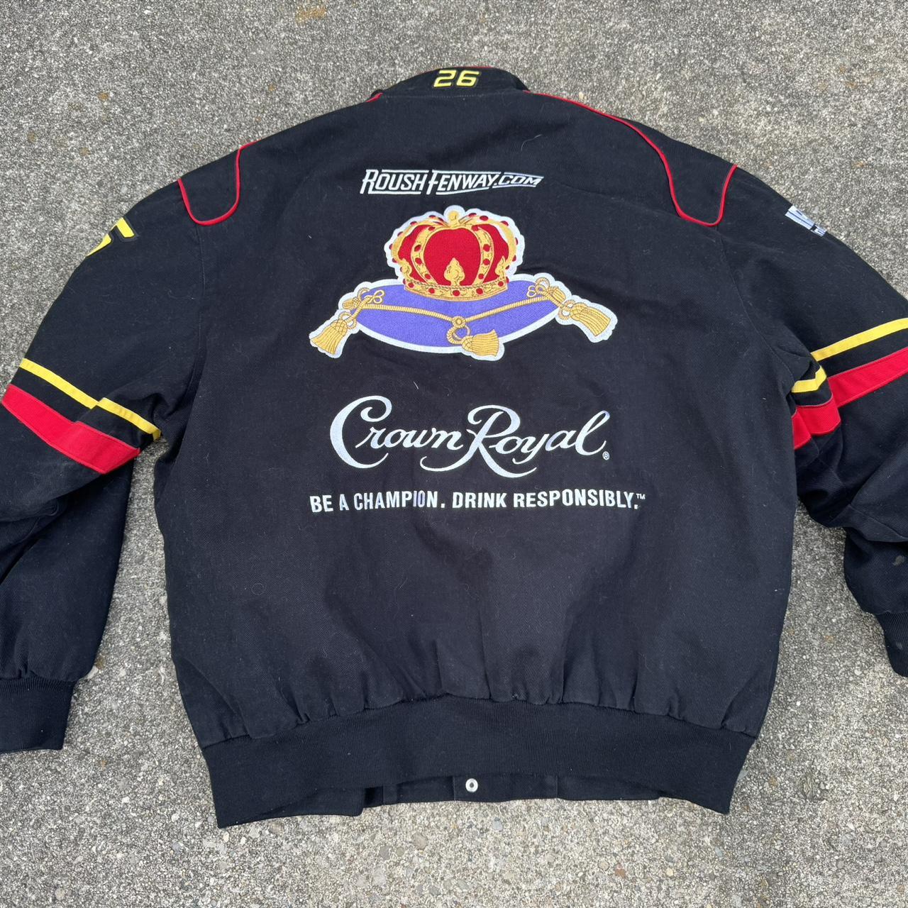 Vintage Jeff Hamilton Black NASCAR Crown Royal Racing Jacket JH Design Bomber