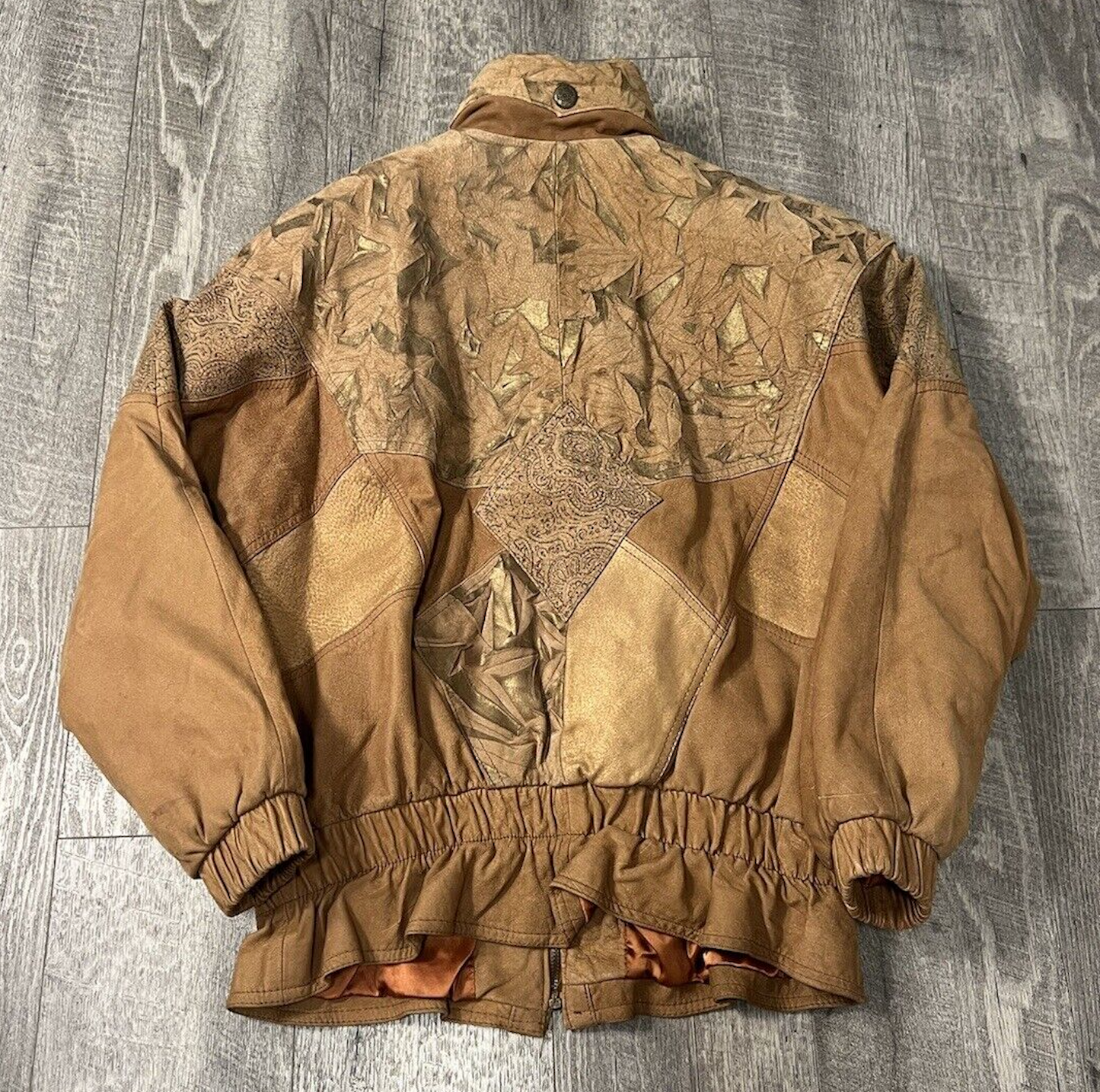 Vintage 90s G-III Patchwork Leather Jacket Floral Boho Style Satin Lined Bomber