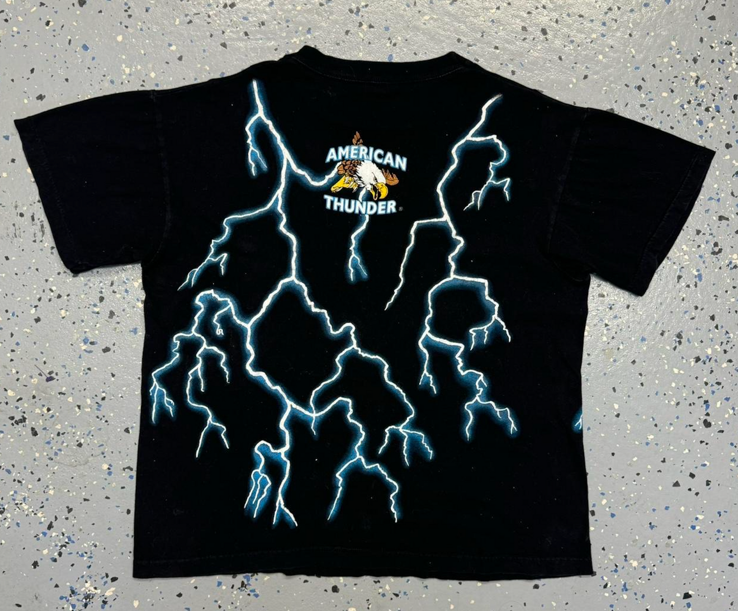 Rare Vintage 90s American Thunder Shirt Wolf Native American Lightning Bolts AOP Single Stitch Graphic Tee