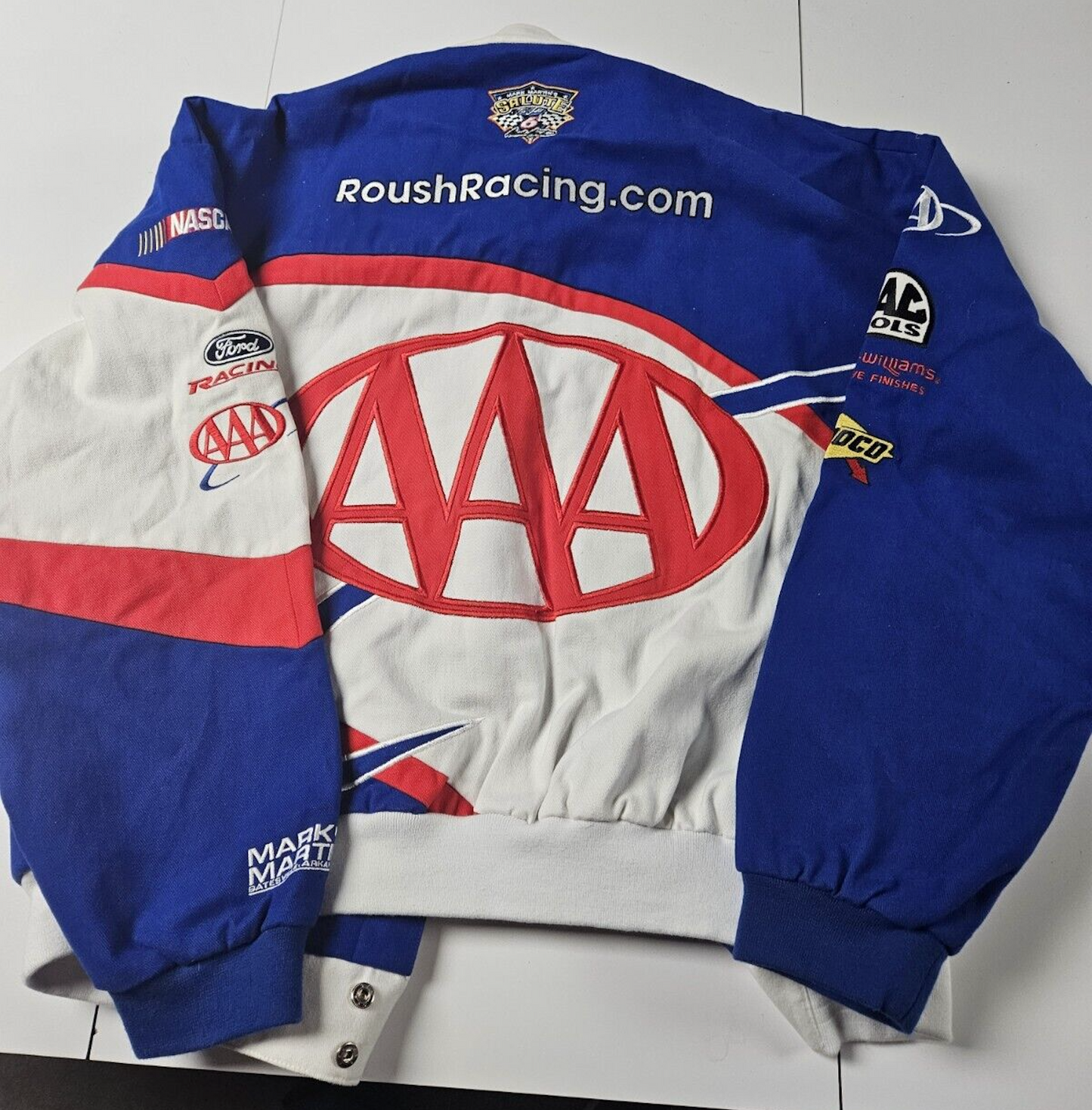 Vintage 90s Mark Martin NASCAR AAA Racing Jacket Penzoil Maxwell House Coca-Cola Roush Team Caliber Bomber