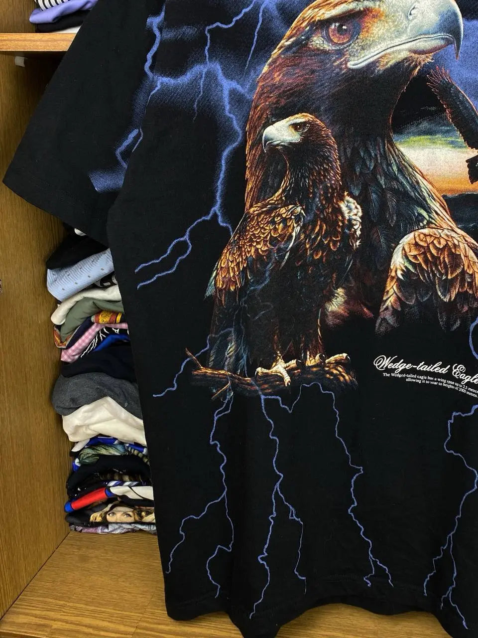 Vintage 1990 Planet Earth Australia Shirt Wedge-Tailed Eagle Lightning Bolts Animal AOP Graphic Tee