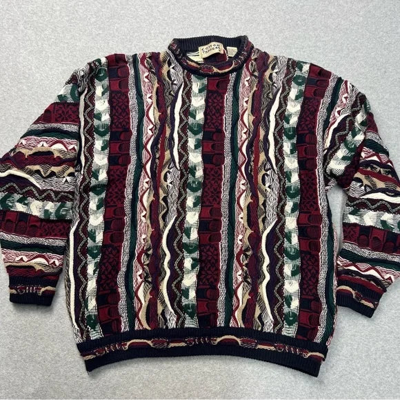 VTG 90s Cotton Traders Sweater Mens Grandpa Preppy Geometric Cosby Style Pullover